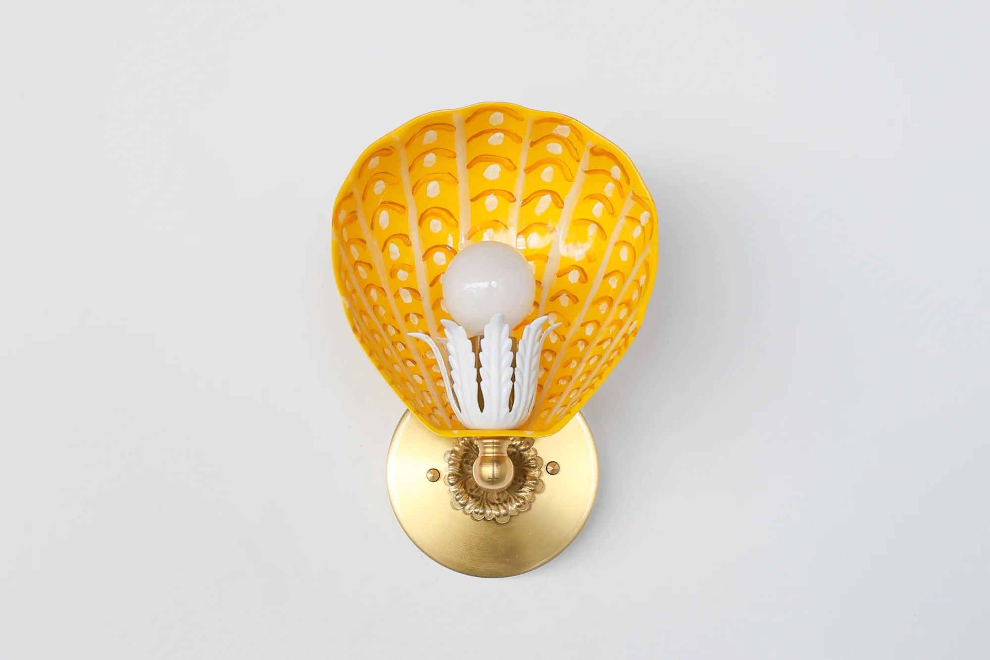 Yellow, Orange, & White Hand-Painted Coquille Sconce: One of One - Image 5