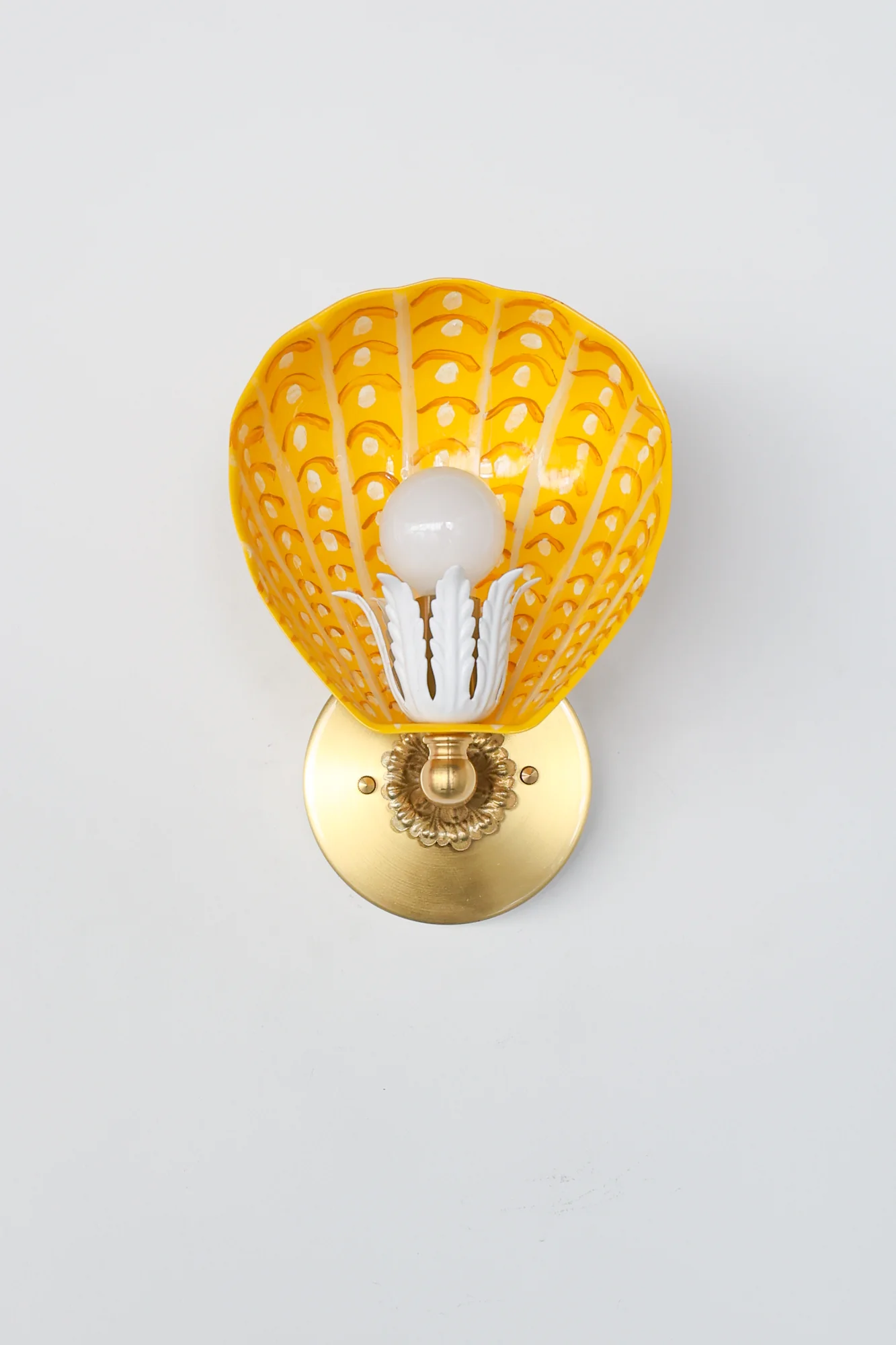 Yellow, Orange, & White Hand-Painted Coquille Sconce: One of One - Image 6