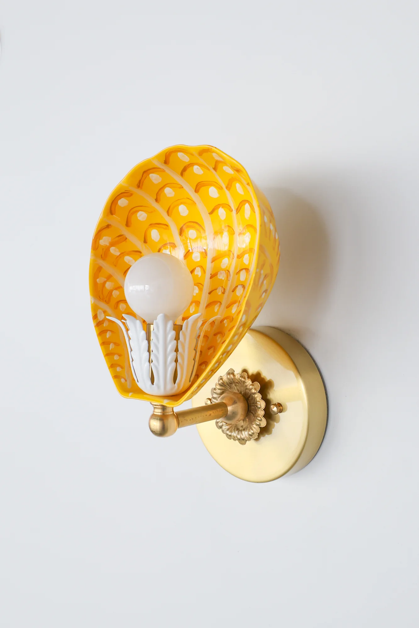 Yellow, Orange, & White Hand-Painted Coquille Sconce: One of One - Image 7
